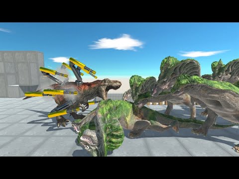 Super Minigun T-REX on Broken Bridge vs Army from ALL UNITS Animal Revolt Battle Simulator