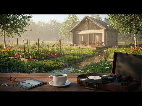 🌺 Spring Garden & Relaxing Jazz – Cozy Cafe by the Lake with Birdsong for Work, Dreamy Floral Escape