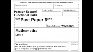 Functional Skills Maths L1 Past Paper 6 Pearson Edexcel