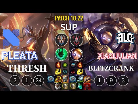 DRX Pleata Thresh vs BLG xiaoliulian Blitzcrank Sup - KR Patch 10.22