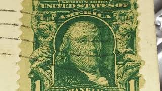 1 ONE CENT 🇺🇸 SERIES 1902 PRES. BENJAMIN FRANKLIN 1706 - 1790 📫 POSTAGE STAMP WI. POSTCARD 😃