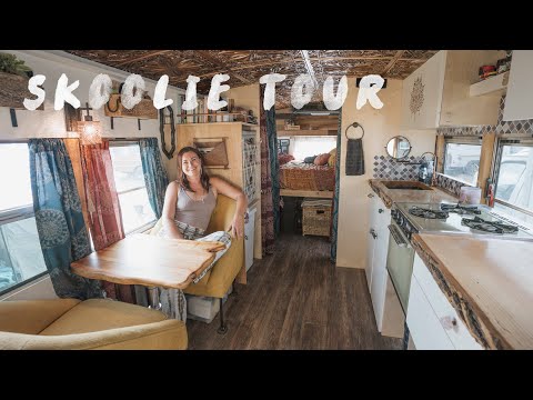 Young Woman Creates Her Mobile Palace in An Old School Bus (Solo Female Skoolie Conversion)