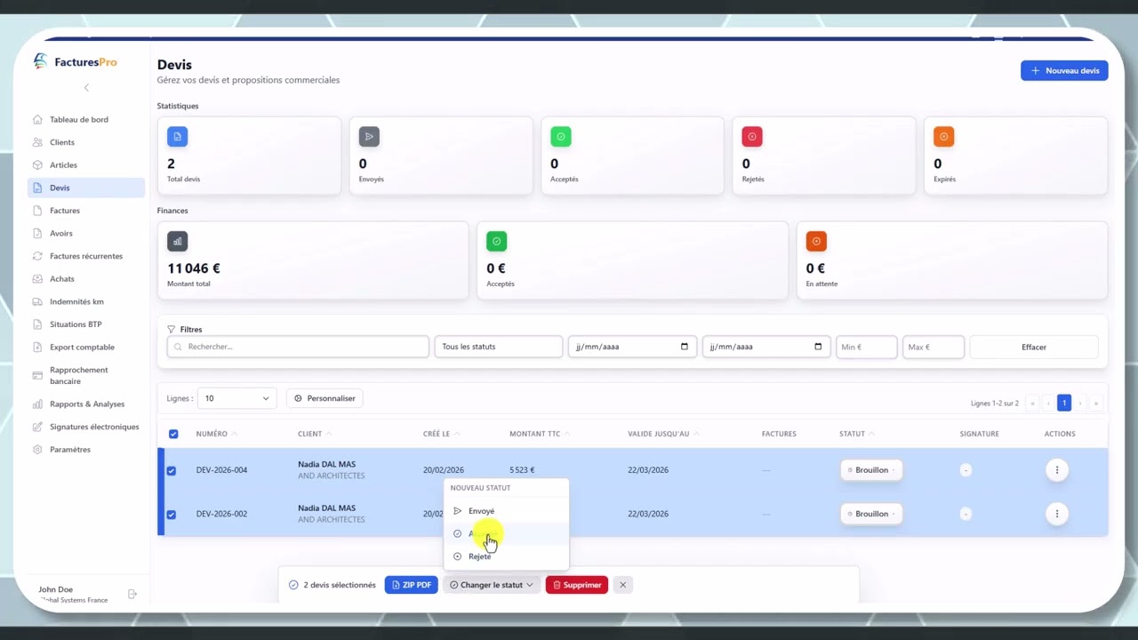 Tutoriel vidéo : Actions groupées — Formation FacturesPro