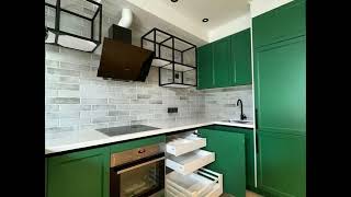 Неоклассическая П-образная бело-зелёная кухня Проект 86 фото 5