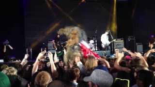 Chewbacca (Wookie) crowd surfing to Violent Soho at Splendour in the Grass Festival.