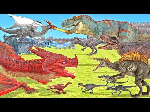 Dinosaurs Infinity War Battle With Dragons, Fire Dragon vs T-Rex Dinosaur Animal Revolt Battle Game