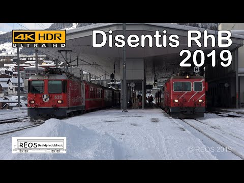 2019-1-30 [4K] Bahnhof Disentis-Mustér  part 1- RhB and MGB in sunny winter weather in 4K!
