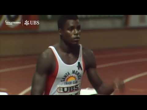 Carl  Lewis  wins  100  and  200  meters  in  one  meeting,  Lausanne Switzerland 1987.