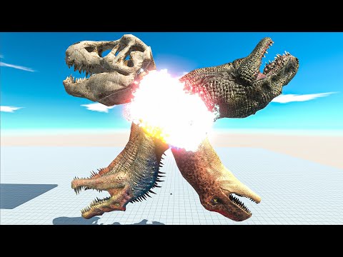 Four Giant Dinosaur Heads Spinning - Animal Revolt Battle Simulator
