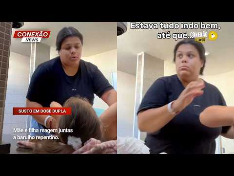 Vídeo: Mãe e filha reagem juntas a barulho repentino.