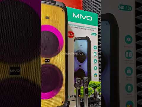 фото большая мощная напольная колонка патибокс mivo md-102 1200w с 2 микрофонами подсветкой, беспроводная 0