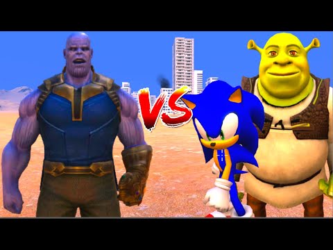 100 Thanos vs 1000 Sonic and 1000 SHREK (Marvel vs Marvel)