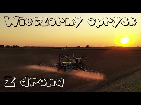 Wieczorny oprysk rzepaku przedwschodowo ~ URSUS C-330 ~ PROMAR 1200L ~ z drona o zachodzie słońca