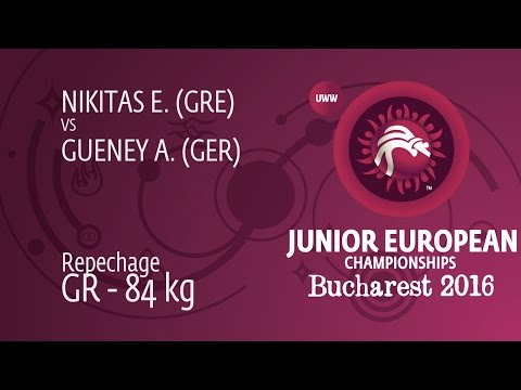 Repechage GR - 84 kg: A. GUENEY (GER) df. E. NIKITAS (GRE), 8-0