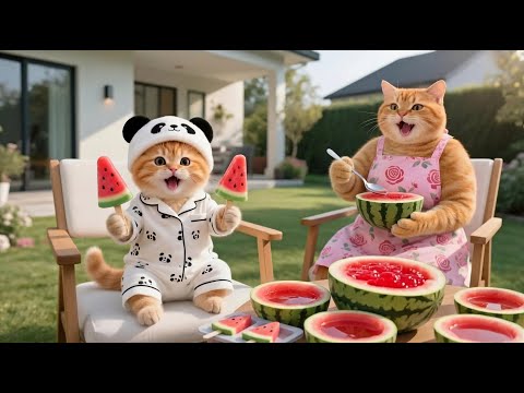 Ginger Is Rewarded with Ice Cream by Mama Cat After a Long Farm Day 🍉🐱 | Funny Cat Videos