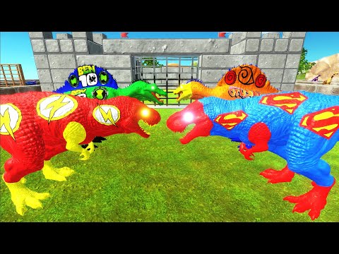 FLASH VS SUPERMAN T REX CASTLE TEAM DEATHRUN - Animal Revolt Battle Simulator