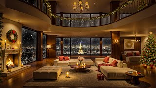 🎅🎄 Christmas Night Jazz in Paris 2026 🔥 Elegant Living Room Fireplace & a Peaceful Snowfall View ❄️
