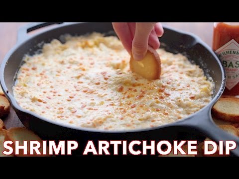 如何做好吃的蝦仁北韓薊蘸醬--最好的遊戲日開胃菜。 (How To Make Tasty Shrimp Artichoke Dip - Best Game Day Appetizer)