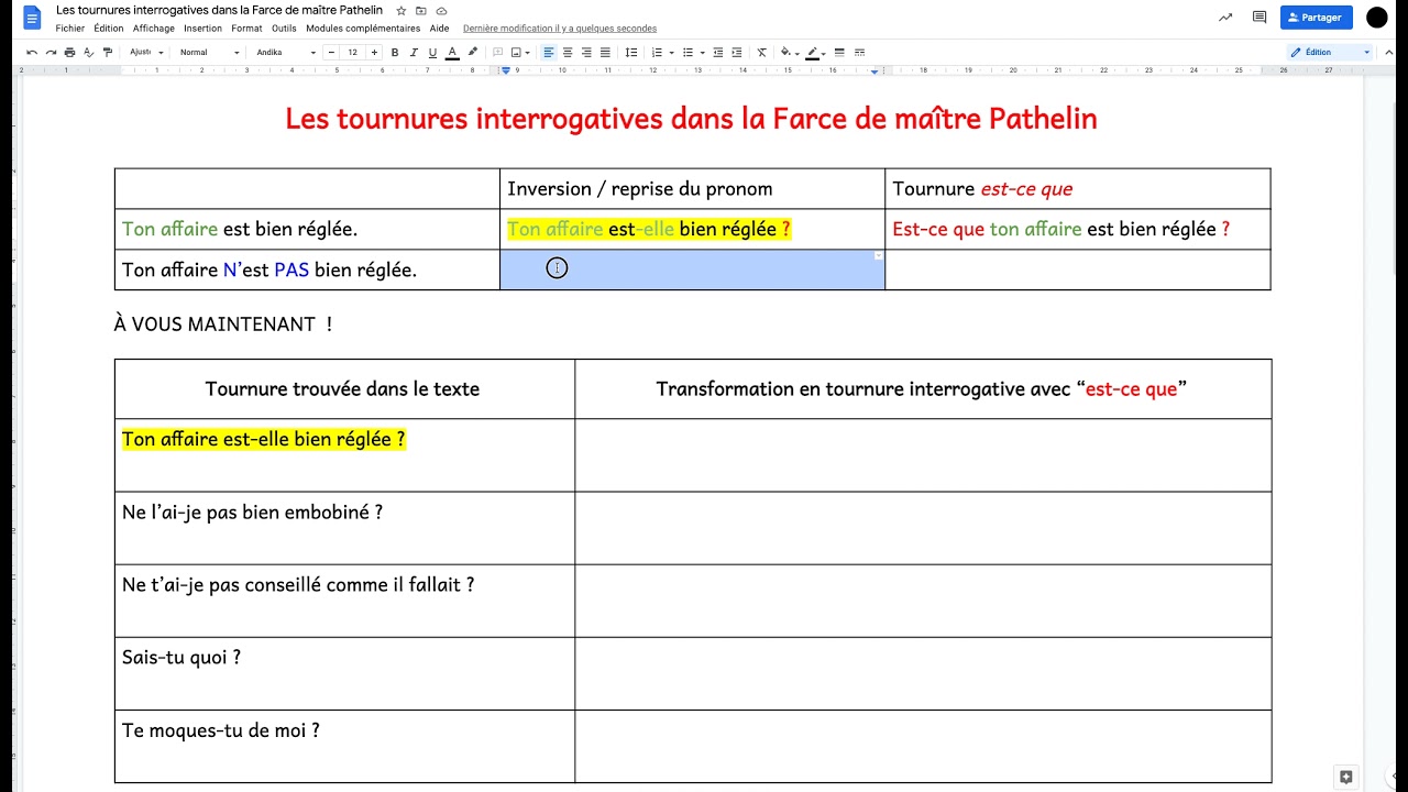 Tournures interrogatives : Mai?tre Pathelin - 1
