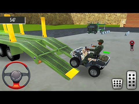 Transporting Army Quad Bike in Long Trailer Truck - Airplane Car Transporter 2021 - Android Gameplay