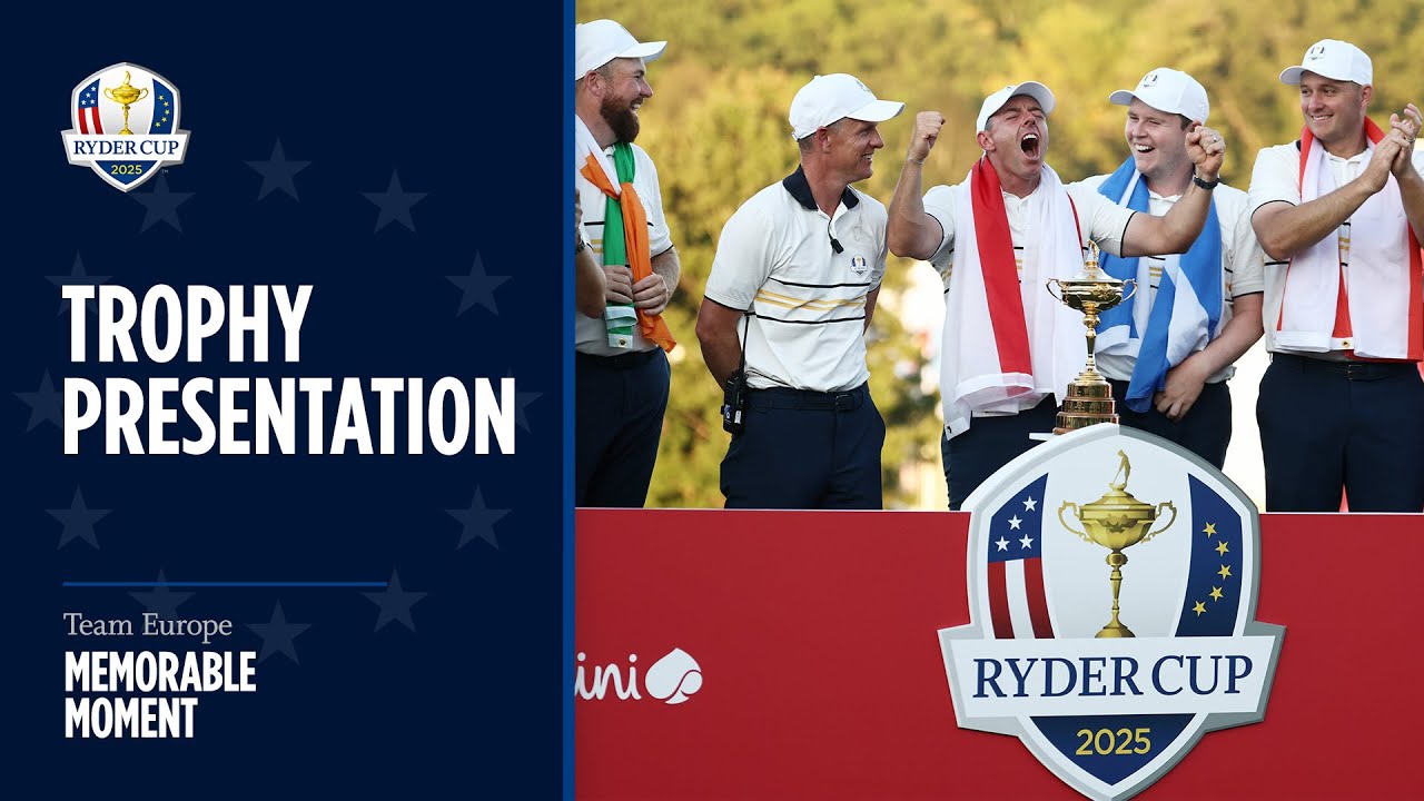 Team Europe Lift the Trophy! | 2025 Ryder Cup - YouTube