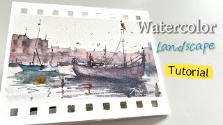 Mini Watercolor Landscape Tutorial: Boat & Distant Buildings