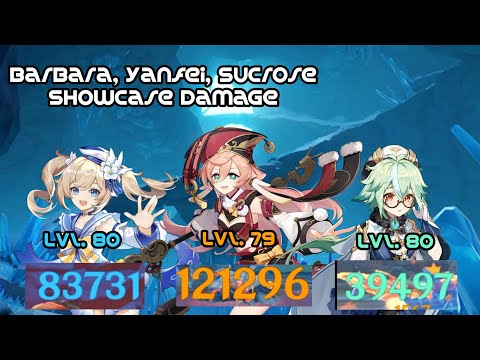 Barbara level 80, Yanfei Level 79, Sucrose Level 80 Biggest Damage Showcase - Genshin Impact