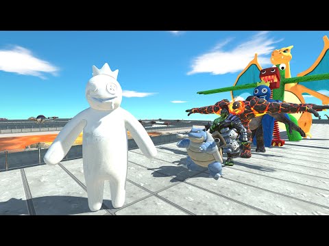 Rainbow Friends White vs Charizard LAVA DEATH RUN - Animal Revolt Battle Simulator