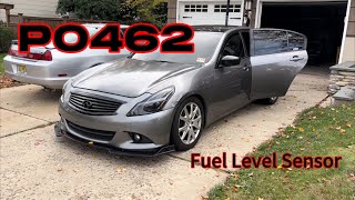 FUEL LEVEL SENSOR / HOW TO 2013 INFINITI G37 / P0462 CODE