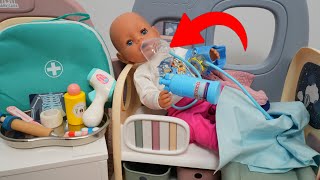 Baby Born doll Cold day Routine and check up with toy doctor kit