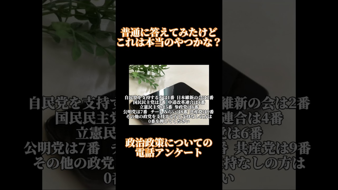 電話世論調査研究所から政治政策についての電話アンケートが来た。
