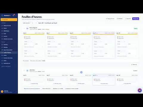 Tutoriel vidéo : Les feuilles d'heures — Formation FacturesPro