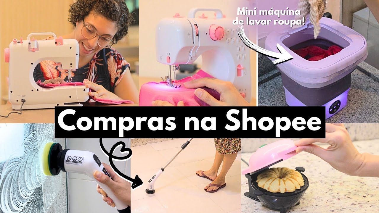 COMPRAS NA SHOPEE: Mini máquina de lavar roupa, escova de limpeza, mini máquina de costura e mais