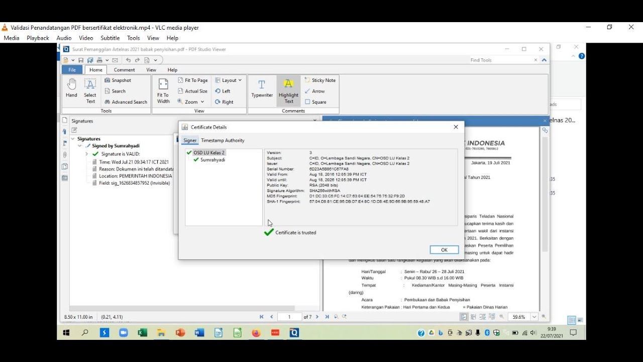 Cara Validasi PDF bersertifikat elektronik di semua sistem operasi.