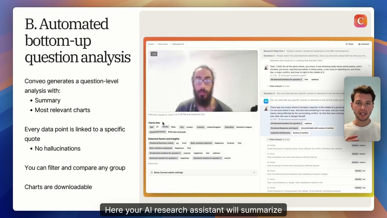 Conveo: Powerful &amp; effortless AI Driven Qualitative Analysis. No hallucinations
