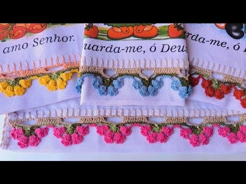 #3Barrado com tulípas 3 carreiras #croche #crochet #barradinho #crochettutorial