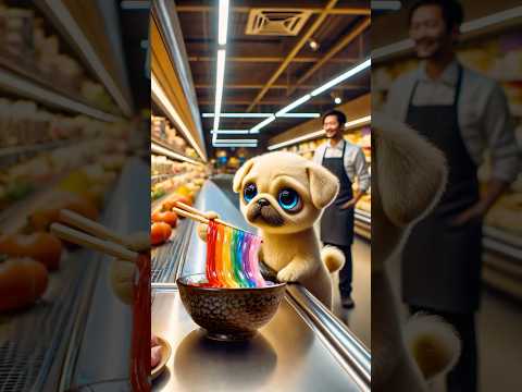 Cute Dog's Dream Surprise! Brings a Whole Bowl of Rainbow Noodles for His "Little Fairy"!