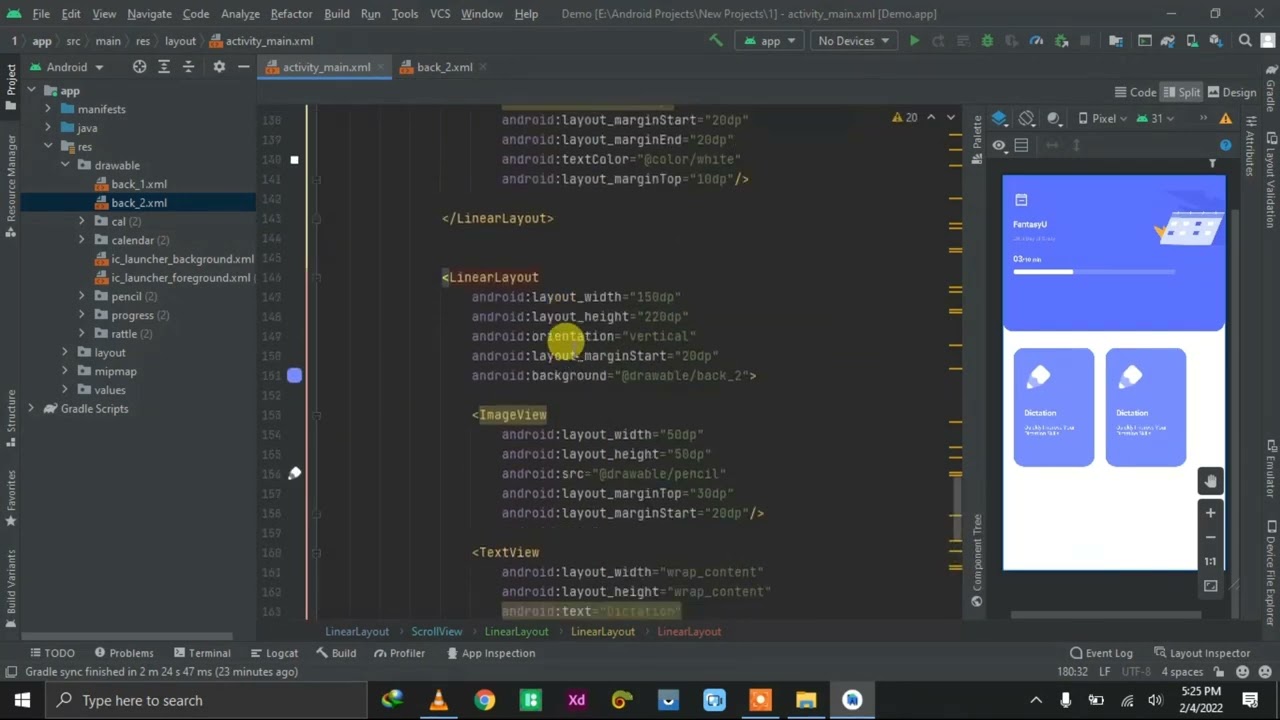 Modern Dashboard in Android using XML