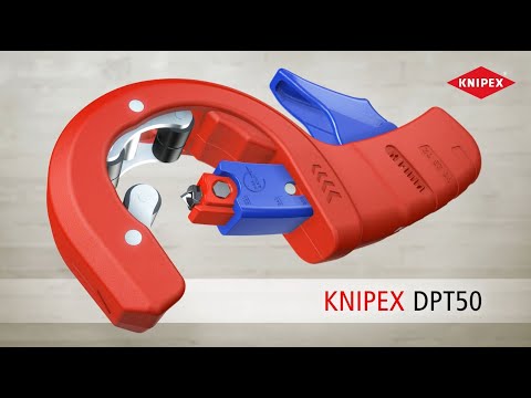 KNIPEX DPT50 Pipe cutter for thick-walled plastic pipes, also foam-core Cutting and chamfering in one step video