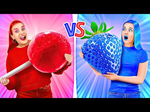 RED VS BLUE FOOD CHALLENGE || Last one to stop eating wins out of 123 GO! GOLD