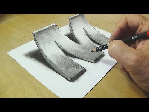 How to Draw 3D Letter M - Drawing with pencil - By Vamos
