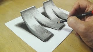 How to Draw 3D Letter M - Drawing with pencil - Aw