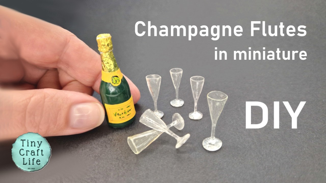 Easy And REALISTIC Miniature Champagne Flutes DIY🥂🍾#DollhouseGlassware #TinyToast