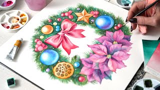 🎀 Paint the Perfect Christmas Wreath in Watercolor!