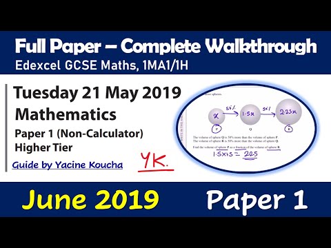June 2019 Edexcel GCSE Maths - Paper 1 Non-Calculator Higher (1MA1) - Complete Walkthrough
