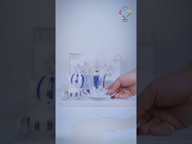 طقم بيالات شاي زجاج وفناجين قهوة سيراميك مع صحون ن...