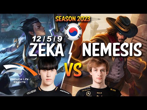HLE Zeka vs Nemesis - Zeka YONE vs Nemesis TWISTED FATE Mid - Patch 13.23 KR Ranked