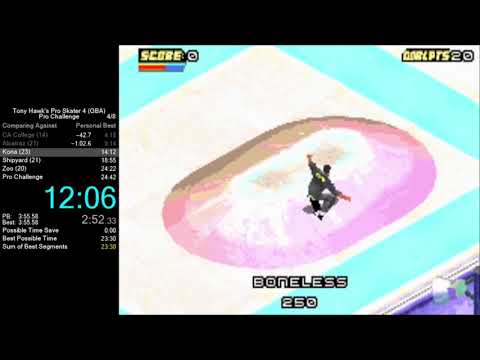 Tony Hawk's Pro Skater 4 (GBA) "Pro Challenge" speedrun in 22:49