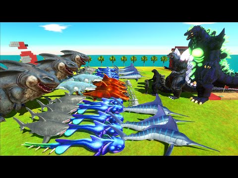 The Evolution Of SUPER GODZILLA Monster Kaiju VS MEGALODON REX +  KING SHARK + TWO HEAD SHARK