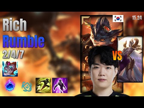 Rich Top Rumble vs Kayle lol KR solo rank Full Game 15.24 | 리치 럼블 vs 케일